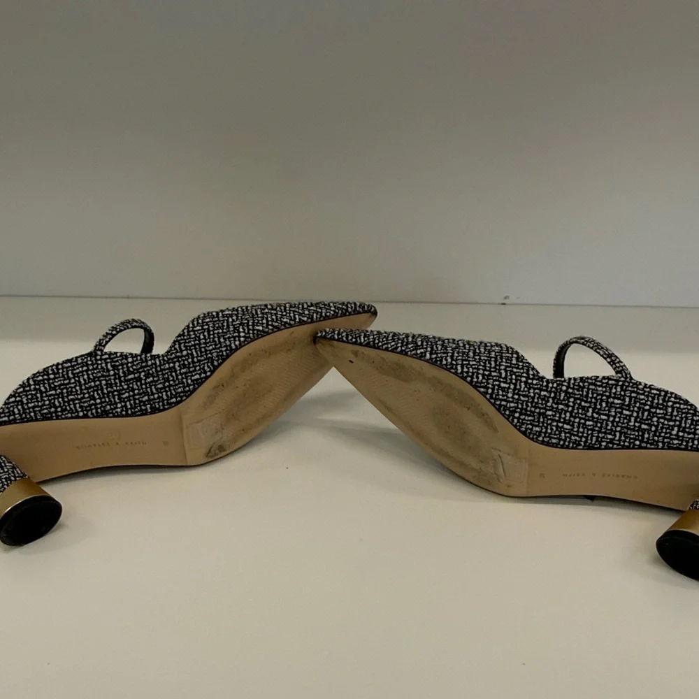 Charles & Keith Black and White Tweed Slingback Heels - Picture 6 of 6